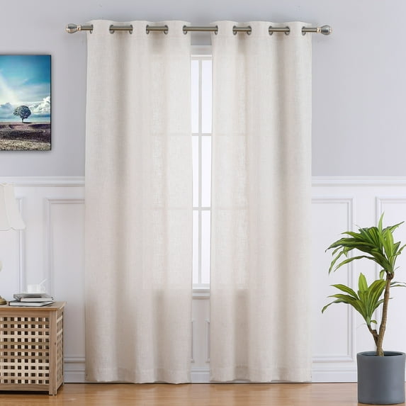 2 Panels Linen Blend Textured Grommet Curtain Valance, Solid Color Light Filtering Curtain Drapes