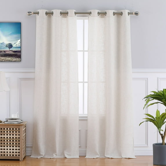 2 Panels Linen Blend Textured Grommet Curtain Valance, Solid Color Light Filtering Curtain Drapes