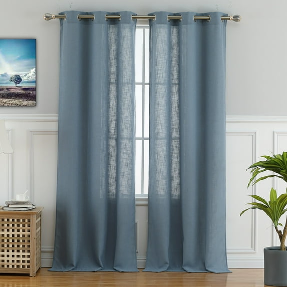 2 Panels Linen Blend Textured Grommet Curtain Valance, Solid Color Light Filtering Curtain Drapes