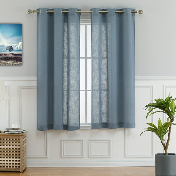 2 Panels Linen Blend Textured Grommet Curtain Valance, Solid Color Light Filtering Curtain Drapes