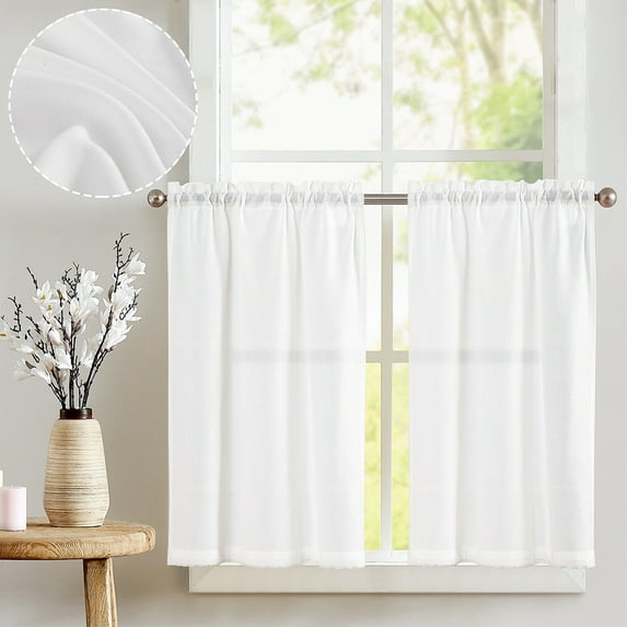 2 Panels Linen Flax Textured Light Filtering Short Curtains for Small Window Curtains for Living Room