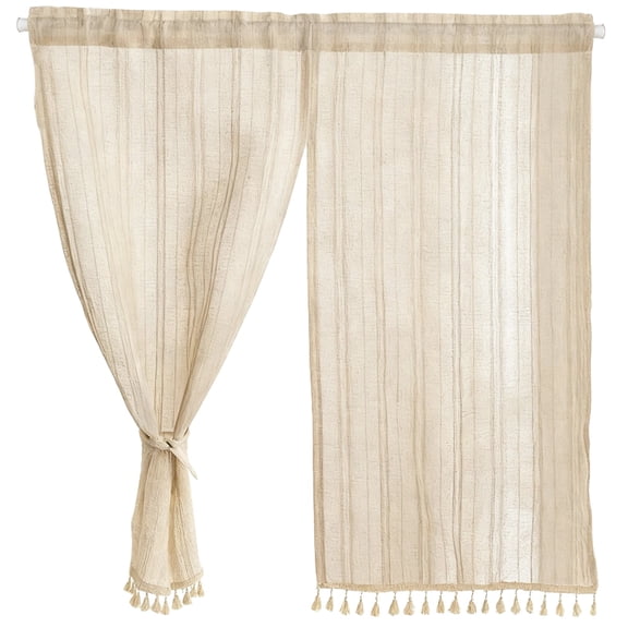 2 Panels Linen Look Curtains,Beige Japanese Style Doorway Curtain Room Divider 39.4 x 59.1 in, with Tassels and Rod Pocket for Home Kitchen Living Room