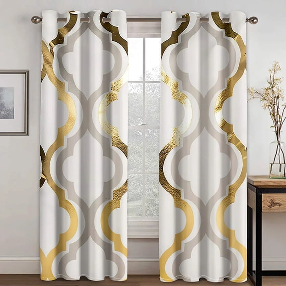 2 Panels Luxurious Black Gold Curtains Abstract Geometric Curtains for Bedroom Living Room Kitchen Floor Window Blinds Curtains