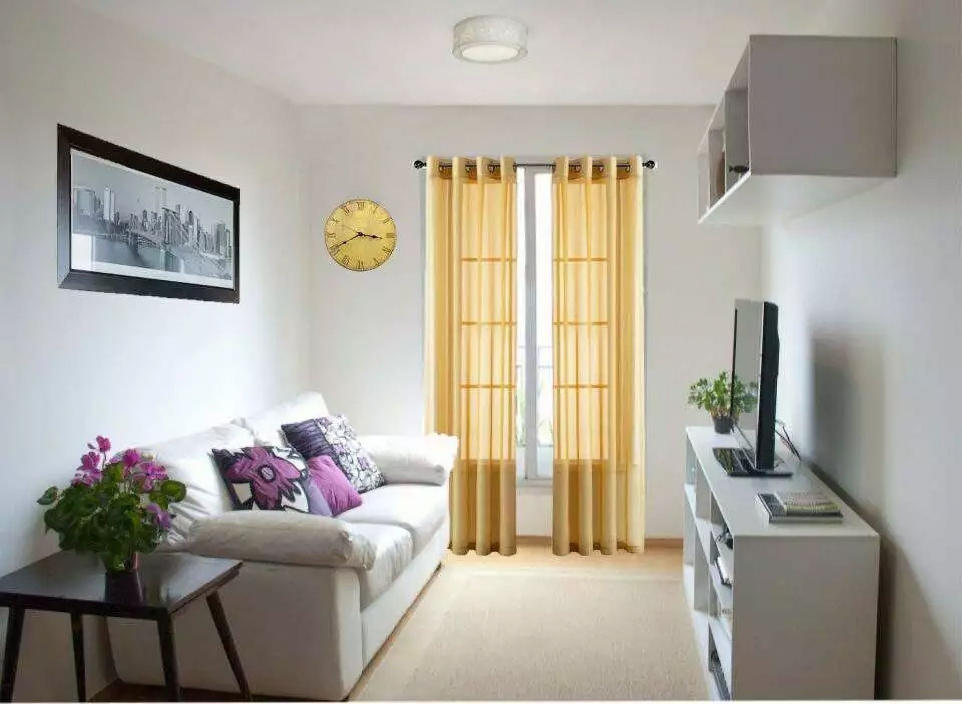 2 Panels MG Semi Transparent Silky Shiny Faux Solid Gold Window Curtain 6 Grommets per panel 52inch width x 95inch length each