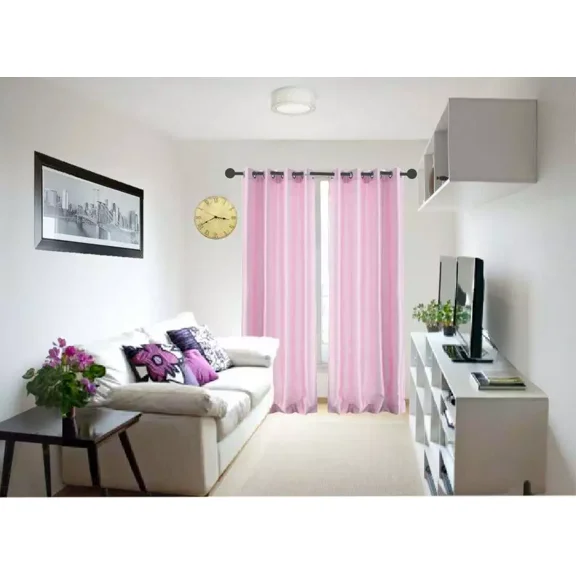 2 Panels MG Semi Transparent Silky Shiny Faux Solid Light Pink Window Curtain 6 Grommets per panel 52inch width x 63inch length each