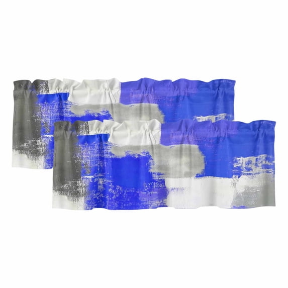 2 Panels Navy Blue Grey Oil Painting Valance for Windows, Abstract Modern Geometric Light Filtering Kitchen Curtains, Rod Pocket Window Treatment Curtain Valances for Living Room Bedroom, 54"x18"