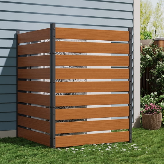 2 Panels No-Dig Outdoor Privacy Screen Fence,49 x 38 in Weather-Resistant Aluminum Frame, No-Dig Installation with Ground Stakes for Patio, Yard, Trash Can & Pool Equipment Enclosure