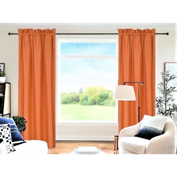 2 Panels Orange Solid Blackout Thermal Rod Pocket Foam Lined Window Curtain Drape R64 84 Length