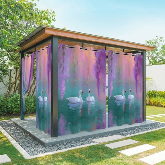 2 Panels Outdoor Curtains for Patio Waterproof 54"x108" Purple Lavender Weatherproof Privacy Outsides Curtains, Abstract Oil Painting Nature Landscape Grommet Thermal Drapes for Cabana Porch Pergola