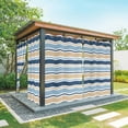 thumbnail image 1 of 2 Panels Outdoor Curtains for Patio Waterproof 54"x95" Blue Khaki Striped Weatherproof Privacy Outsides Curtains, Farmhouse Stripes Modern Abstract Art Grommet Thermal Drapes for Cabana Porch Pergola, 1 of 8