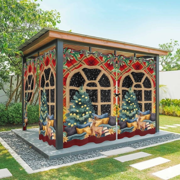 2 Panels Outdoor Curtains for Patio Waterproof 54"x95" Christmas Gingerbread Weatherproof Privacy Outsides Curtains, Winter Xmas Tree Berry Pine Fruits Grommet Thermal Drapes for Cabana Porch Pergola