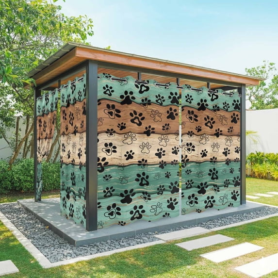 2 Panels Outdoor Curtains for Patio Waterproof 54"x95" Teal Green Brown Weatherproof Privacy Outsides Curtains, Farmhouse Dog Paw Vintage Grommet Thermal Drapes for Cabana Porch Pergola