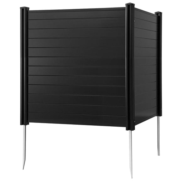2 Panels Outdoor Privacy Screen 48x48 Inch Air Conditioner Fence with 276 Inch Ground Stakes Pool Equipment Enclosure Horizontal Vinyl Privacy Fence Ideal for Trash Can and AC Units Black