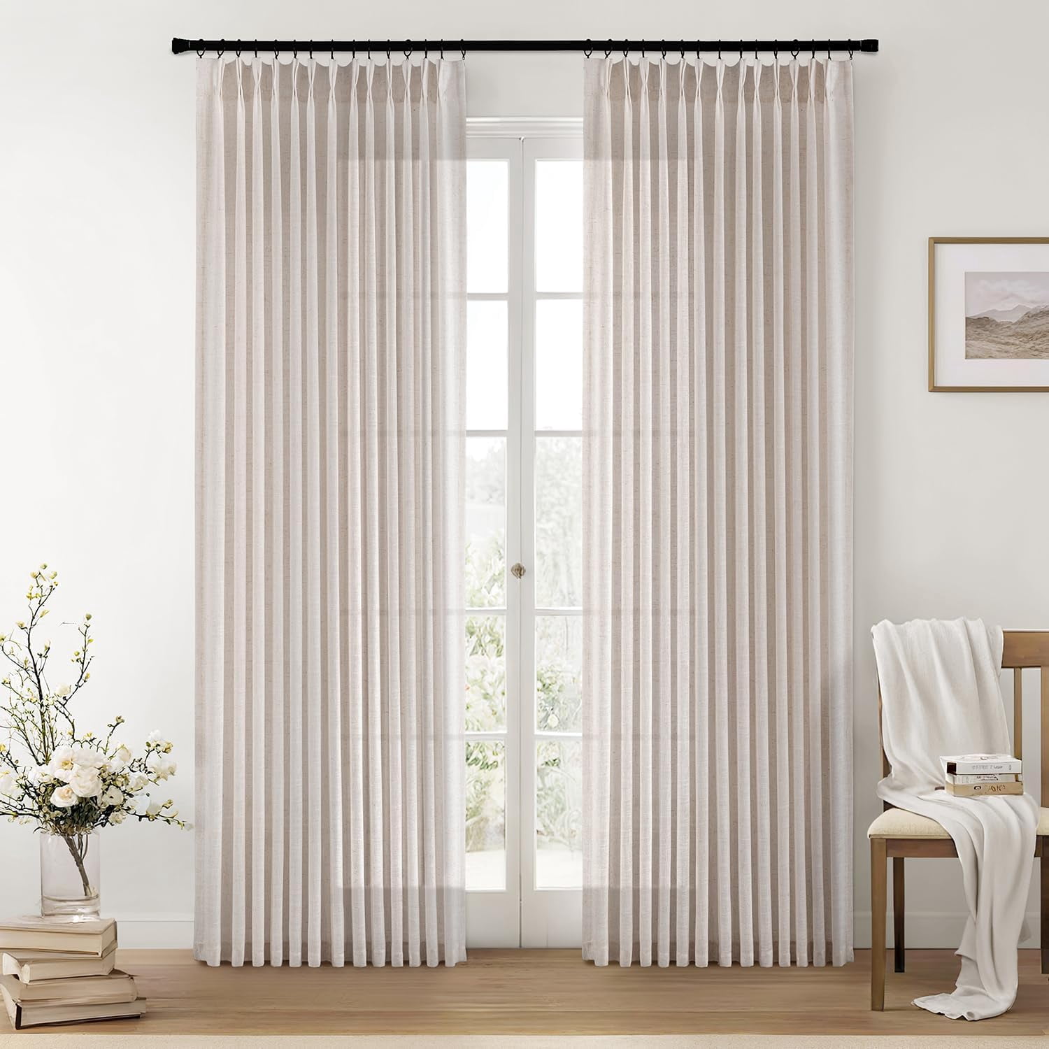 Pinch Pleated Linen Curtains 90 Inch