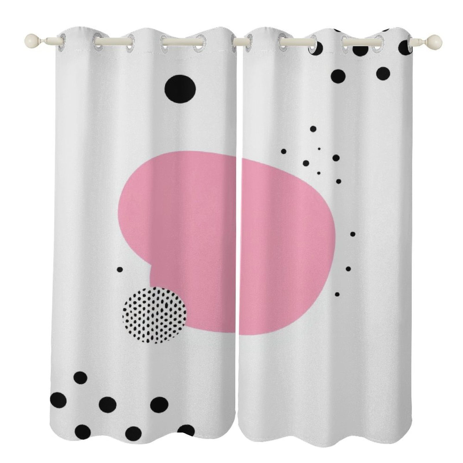 2 Panels Pink Blob Black Dots Curtains for Bedroom Living Room Drapes