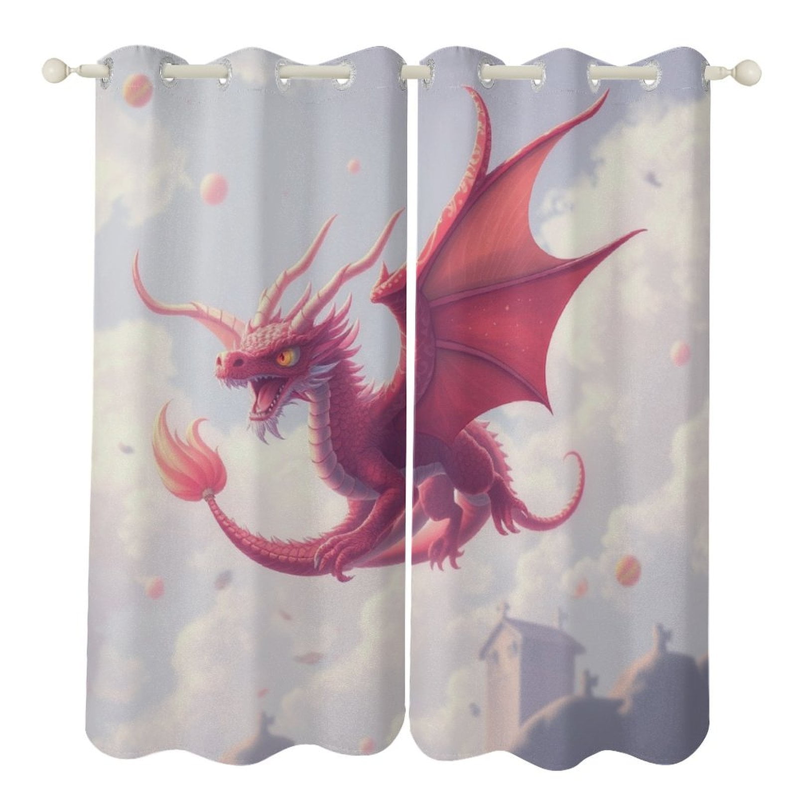 2 Panels Pink Dragon Flying High Curtains for Bedroom Living Room ...