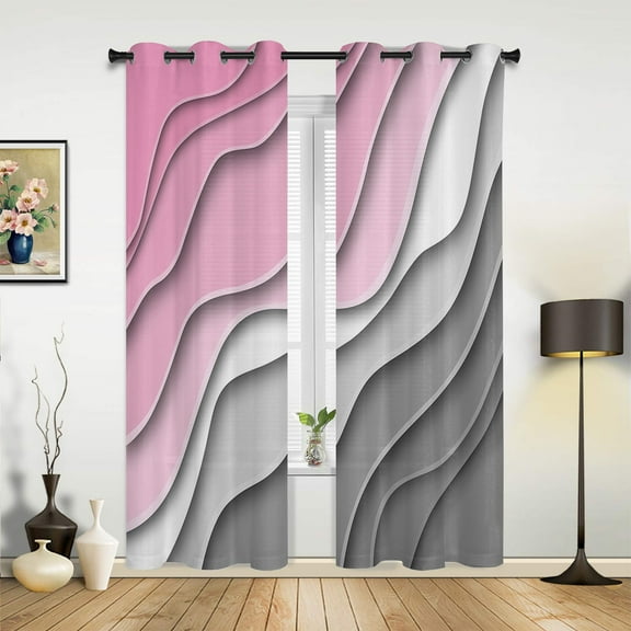 2 Panels Pink Gray Gradient Modern Geometric Abstract Curtains for Bedroom Living Room Drapes Kitchen Room Window Curtain Home Decor