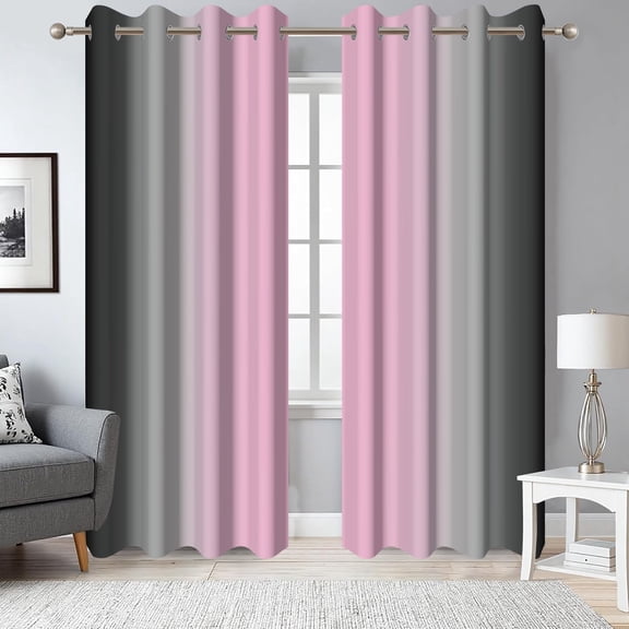 2 Panels Pink and Grey Blackout Curtains for Bedroom,Ombre Grommet Window Drapes for Living Room,52x84 Inch