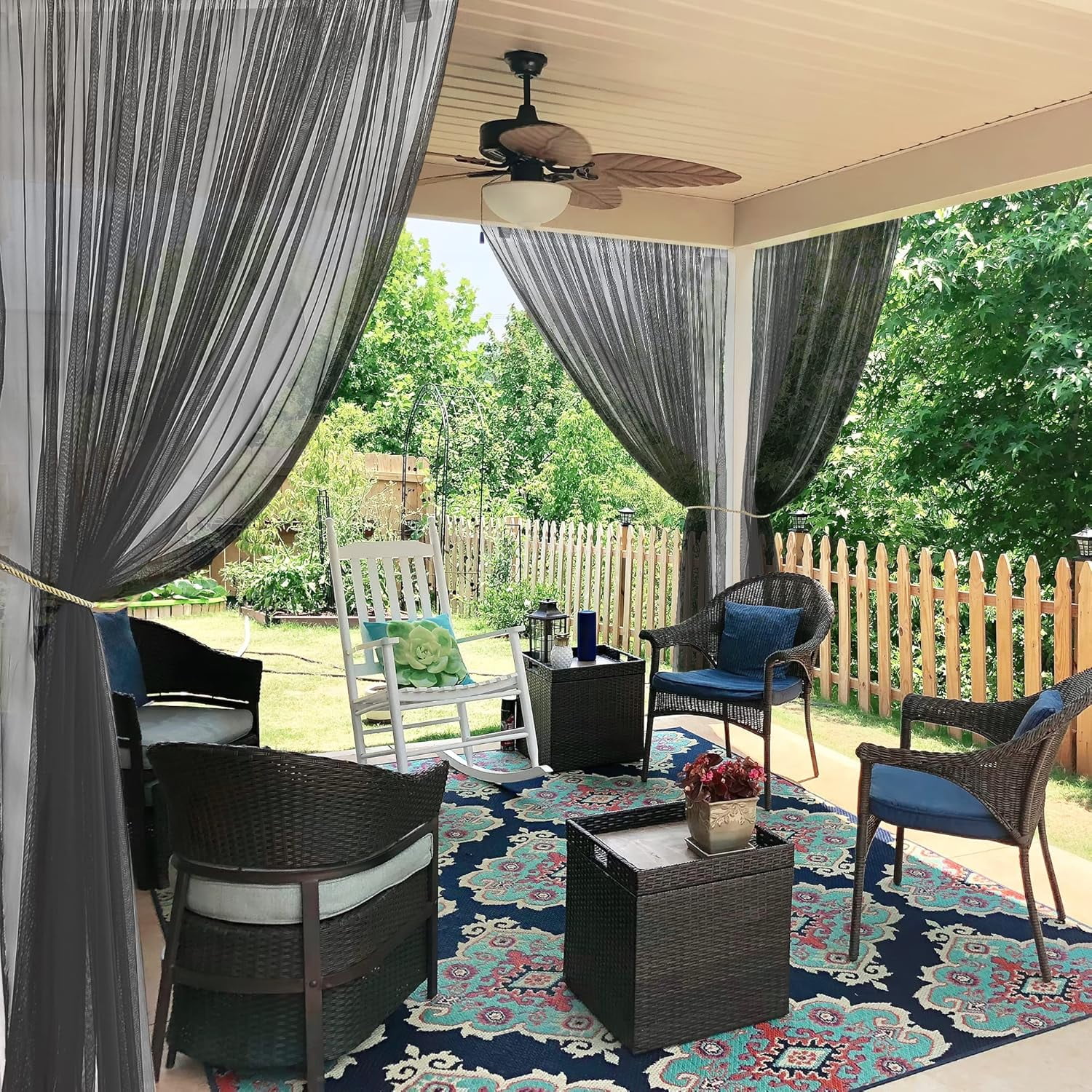 2 Panels Porch Screen Mesh Outdoor Curtains Lightweight Mosquito Netting for Patio Gazebo Pool Hut Bug Netting Size Adjustable, Black, 118 inches Wide x 98 inches Long