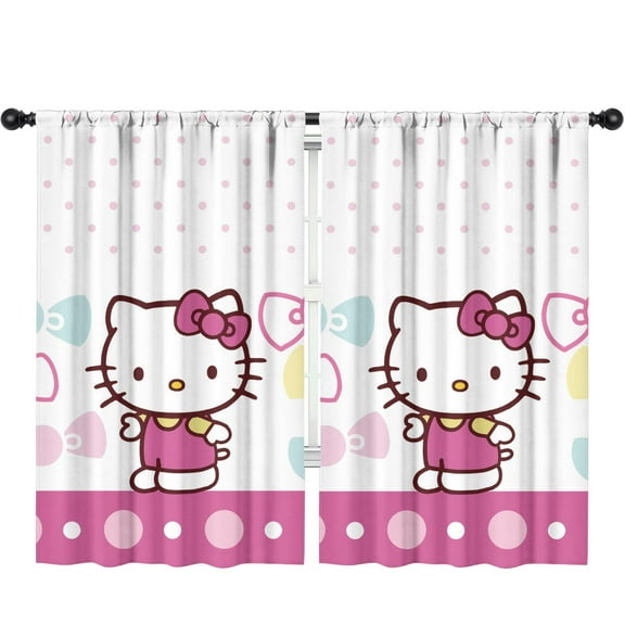 2 Panels Print Pattern Nursery Curtains Boys Girls Kids Hello Kawaii Cat Cute Window Drapes for Living Bedroom Playroom Room Decor Rod Pocket 52x84 Inch