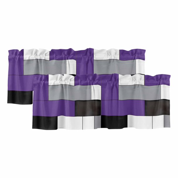 2 Panels Purple Grey Geometric Valance for Windows, Modern Black White Abstract Art Light Filtering Kitchen Curtains, Rod Pocket Window Treatment Curtain Valances for Living Room Bedroom, 42"x12"