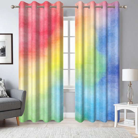 2 Panels Rainbow Blackout Curtain for Bedroom, Colorful Grommet Curtain for Living Room,52x96 Inch