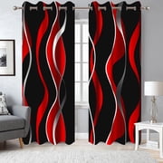 2 Panels Red and Black Blackout Curtain for Bedroom,Modern Striped Grommet Window Drapes for Living Room,52x84 Inch