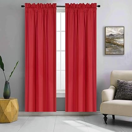 2 Panels Red solid blackout rod pocket foam lined window curtain drape R64 37" width x 63" length each pc