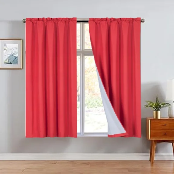 Gorgeous Home Linen 2 Panels Red Solid Color Rod Pocket Foam Lined Window Curtain Drape 37" Width x 63" Length Each Pc