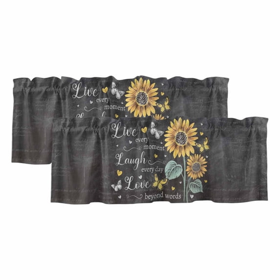 2 Panels Retro Sunflower Valance for Windows, Spring Summer Farmhouse Floral Butterfly Light Filtering Kitchen Curtains, Rod Pocket Window Treatment Curtain Valances for Living Room Bedroom, 42"x18"