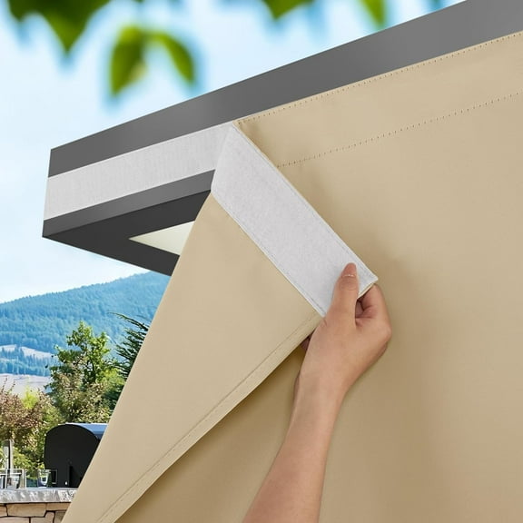 2 Panels Rod-Free Outdoor Curtains for Patio Waterproof, Sticky Top & Back Tab Bottom with Free Rope for Wind Resistance, Weatherproof Drapes for Gazebo/Porch, W52 x L84 in, Biscotti Beige