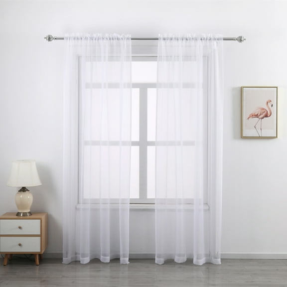 2 Panels Rod Pocket Sheer Voile Curtains, Sunlight Filtering Polyester Sheer Drapes for Living Room Bedroom Patio Door