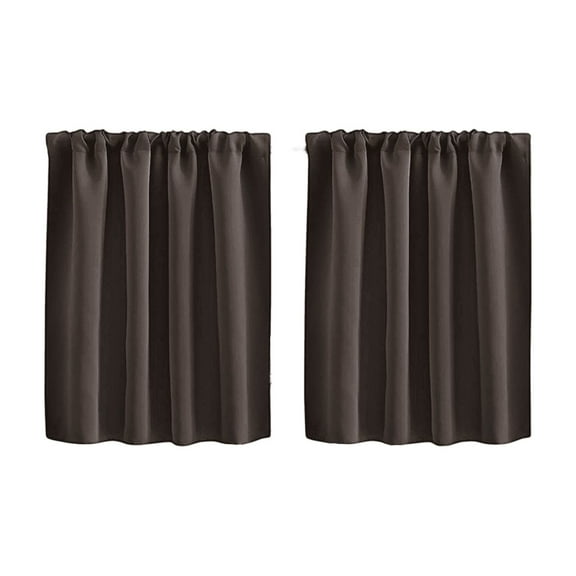 2 Panels Rod Pocket Solid Blackout Short Curtains, Dark Brown Matte Window Drapes, Light Blocking Thermal Curtain for Kitchen Bathroom Small Window Cabinet