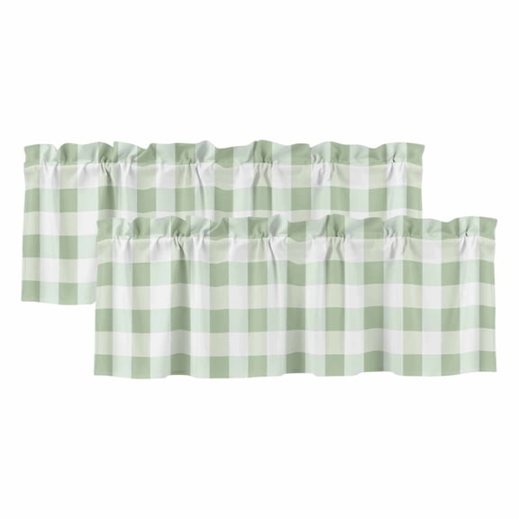 2 Panels Sage Green Buffalo Check Valance for Windows, Farmhouse Plaid Modern Geometric Light Filtering Kitchen Curtains, Rod Pocket Window Treatment Curtain Valances for Living Room Bedroom, 60"x18"