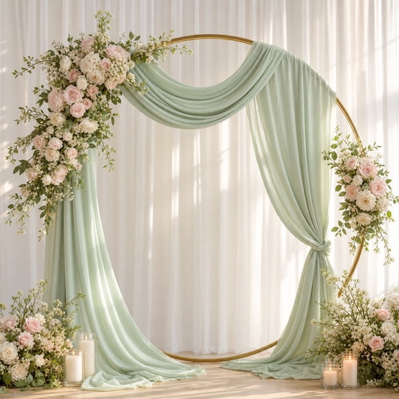 2 Panels Sage Green Chiffon Arch Drapes, 29 x 118 Inches Sheer Wedding Arch Fabric, Long Flowing Backdrop Curtains for Ceremony, Reception, Party Decoration, Photography Background