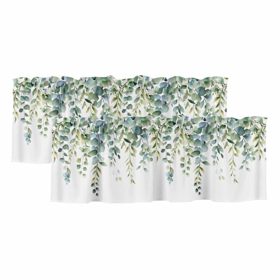 2 Panels Sage Green Eucalyptus Leaves Valance for Windows, Spring Rustic Botanical Light Filtering Kitchen Curtains, Rod Pocket Window Treatment Curtain Valances for Living Room Bedroom, 42"x18"