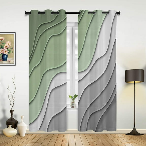 2 Panels Sage Green Gray Gradient Curtains for Bedroom Living Room Drapes Kitchen Children's Room Window Curtain Modern Home Decor