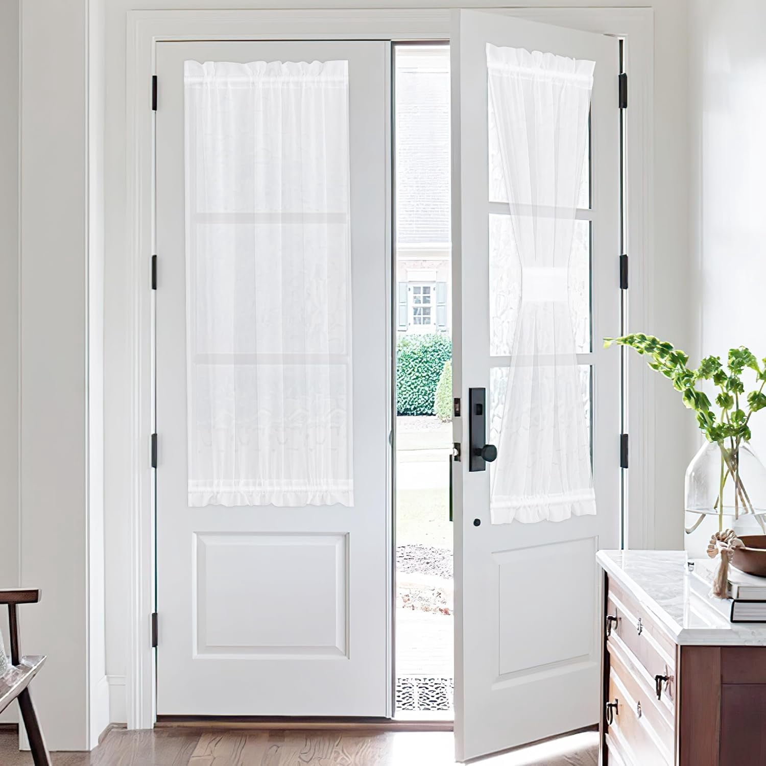 2 Panels Semi Sheer Curtains for Front French Door 50 Inches Long ...