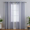 thumbnail image 1 of 2 Panels Semi Sheer Tulle Curtains, Faux Linen Stripe Grommet Voile Curtain Drapes, 1 of 8