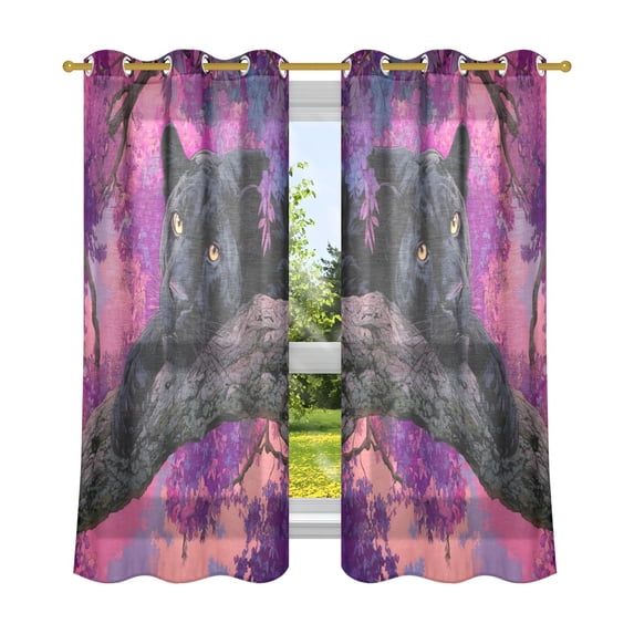 2 Panels Set Blackout Curtains Thermal Insulated Sun Protection Room Darkening Drapes for Bedroom Black Panther Pattern