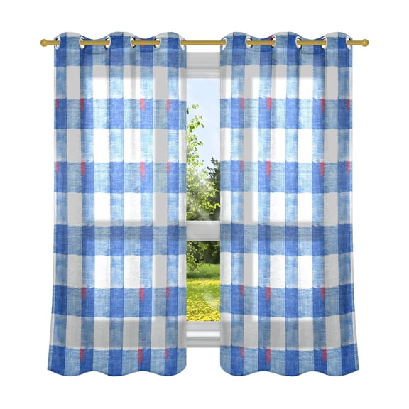 2 Panels Set Blackout Curtains Thermal Insulated Sun Protection Room Darkening Drapes for Bedroom Blue and White Gingham