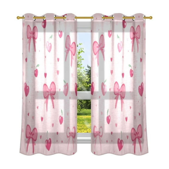 2 Panels Set Blackout Curtains Thermal Insulated Sun Protection Room Darkening Drapes for Bedroom Bows and Hearts Pattern