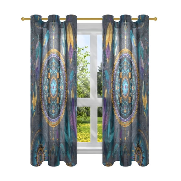 2 Panels Set Blackout Curtains Thermal Insulated Sun Protection Room Darkening Drapes for Bedroom Colorful Dreamcatcher and Arrows