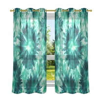 2 Panels Set Blackout Curtains Thermal Insulated Sun Protection Room Darkening Drapes for Bedroom Dark Teal Tie-dye Pattern