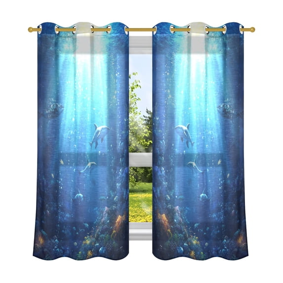 2 Panels Set Blackout Curtains Thermal Insulated Sun Protection Room Darkening Drapes for Bedroom Deep Blue Ocean