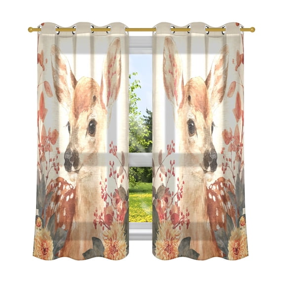 2 Panels Set Blackout Curtains Thermal Insulated Sun Protection Room Darkening Drapes for Bedroom Deer Surrounded by Autumn Leaves