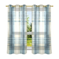 2 Panels Set Blackout Curtains Thermal Insulated Sun Protection Room Darkening Drapes for Bedroom Dusty Blue and Beige Check
