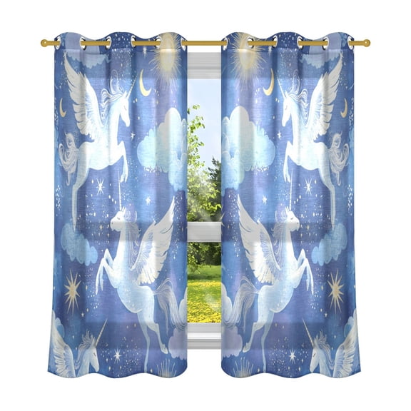 2 Panels Set Blackout Curtains Thermal Insulated Sun Protection Room Darkening Drapes for Bedroom Enchanting Unicorn Pattern