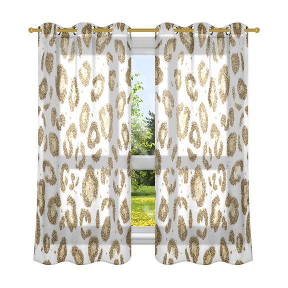 2 Panels Set Blackout Curtains Thermal Insulated Sun Protection Room Darkening Drapes for Bedroom Gold Leopard Print Pattern
