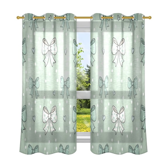 2 Panels Set Blackout Curtains Thermal Insulated Sun Protection Room Darkening Drapes for Bedroom Green and Mint Bows